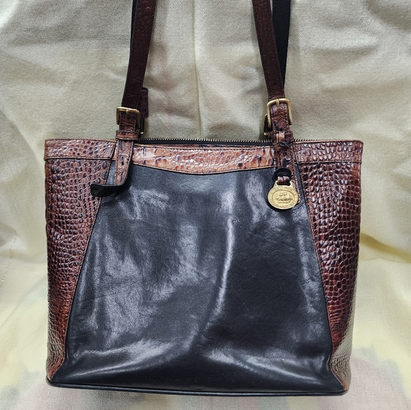 Brahmin Tuscan Collection Medium Asher Tote Pecan Brown Croc Black Leather Zip - Picture 10 of 15